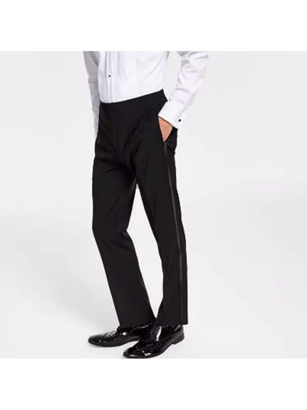 Calvin Klein Men's Slim Fit Wool Black Tuxedo Striped Dress Suit Pants - NWOT